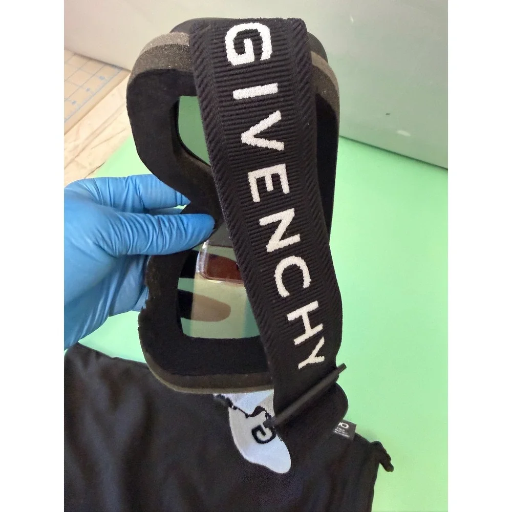 Givenchy GV40042U Black Shield Ski Goggles Silver 4G Logo Branded Strap